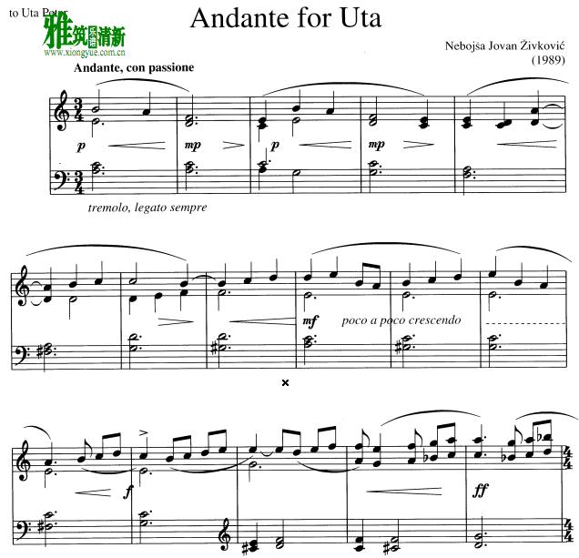 Nebojsa Jovan Zivkovic - Andante for Uta马林巴谱