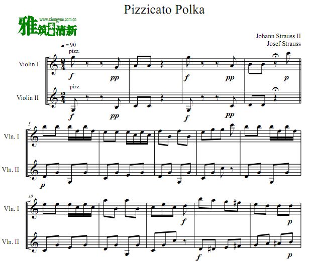 斯特劳斯 Pizzicato Polka小提琴二重奏谱