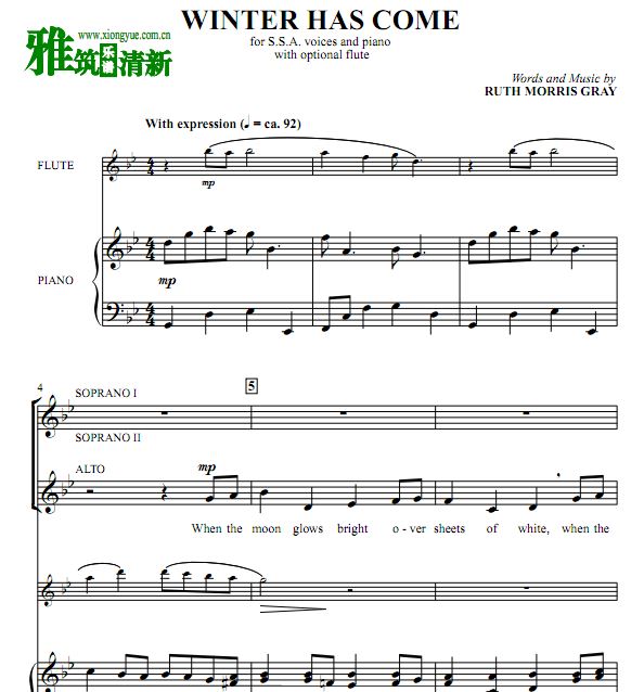 Winter Has Come三声部合唱长笛钢琴伴奏谱