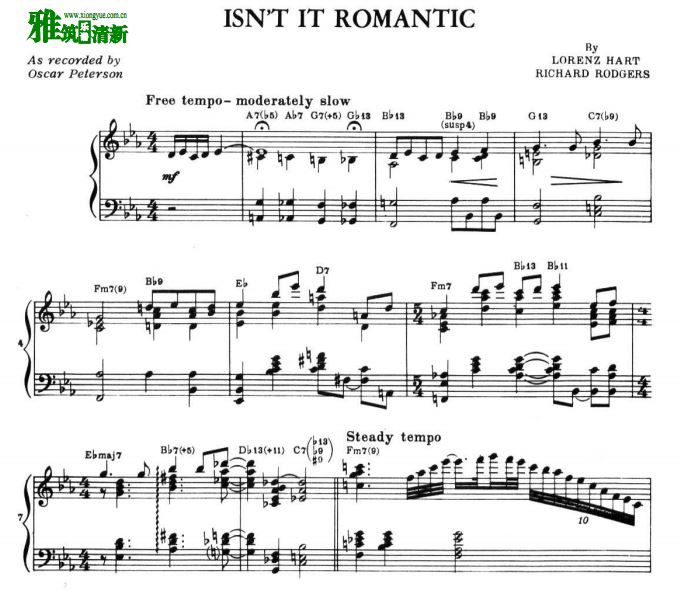 戴夫·布鲁贝克 ISN'T IT ROMANTIC钢琴谱