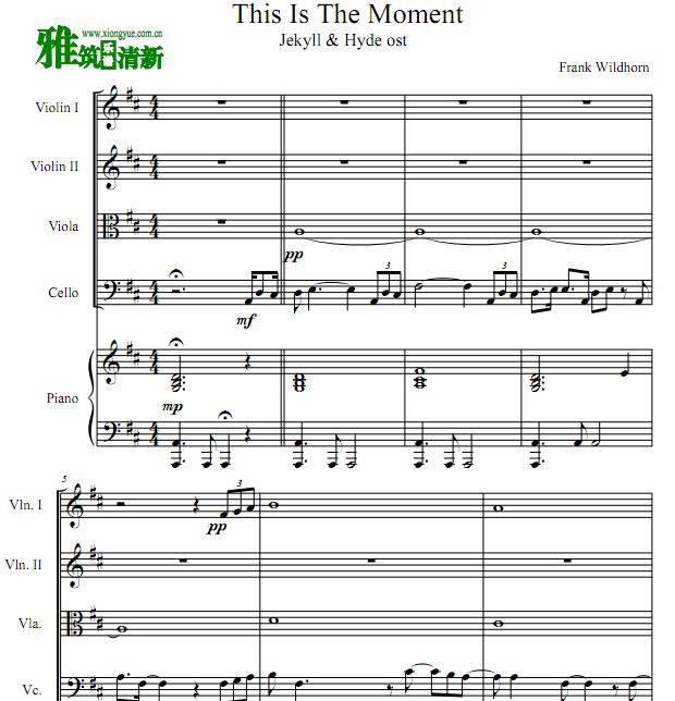 变身怪医 This Is The Moment 弦乐钢琴五重奏谱