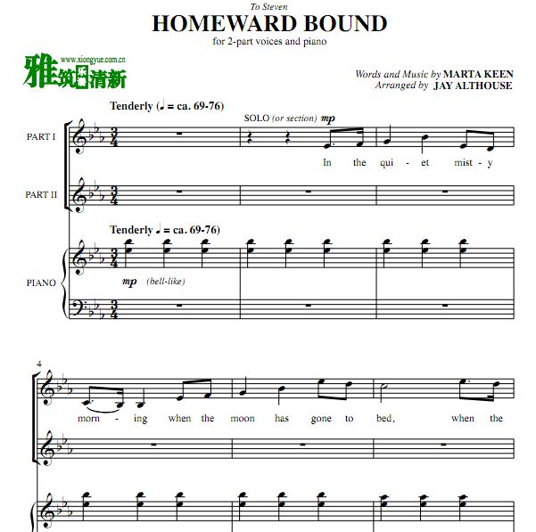 Homeward Bound  二声部合唱谱