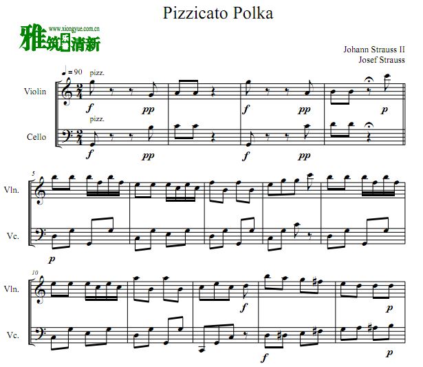 斯特劳斯 Pizzicato Polka 小提琴大提琴二重奏谱