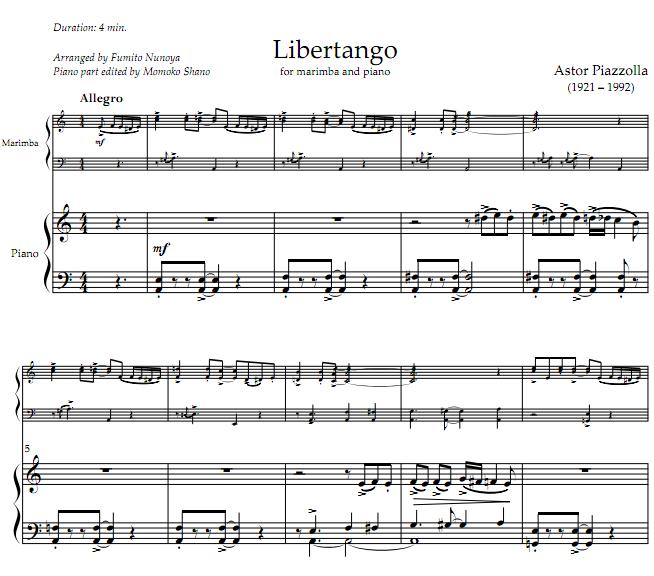 libertango 自由探戈 马林巴钢琴重奏谱