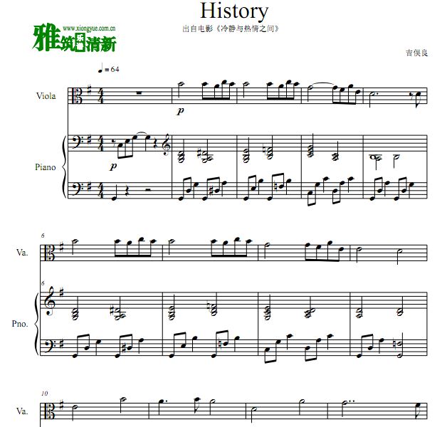 吉俣良 History - 冷静与热情之间插曲中提琴钢琴谱
