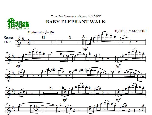 James Galway高威 - Baby Elephant Walk长笛谱 小象漫步
