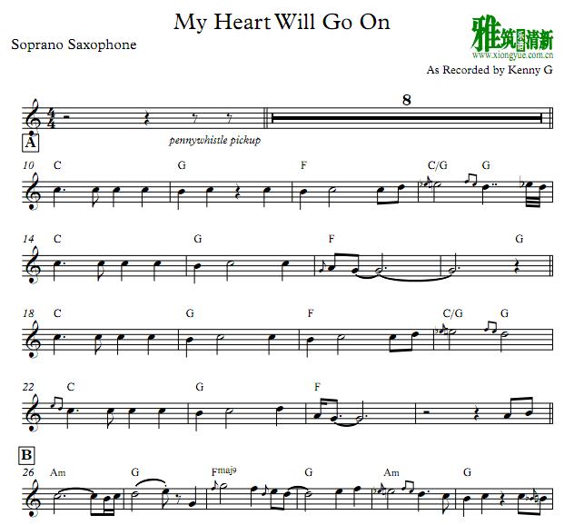 Kenny G 肯尼基- My Heart Will Go On 高音萨克斯谱