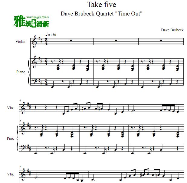 Take Five - The Dave Brubeck Quartet小提琴钢琴合奏谱