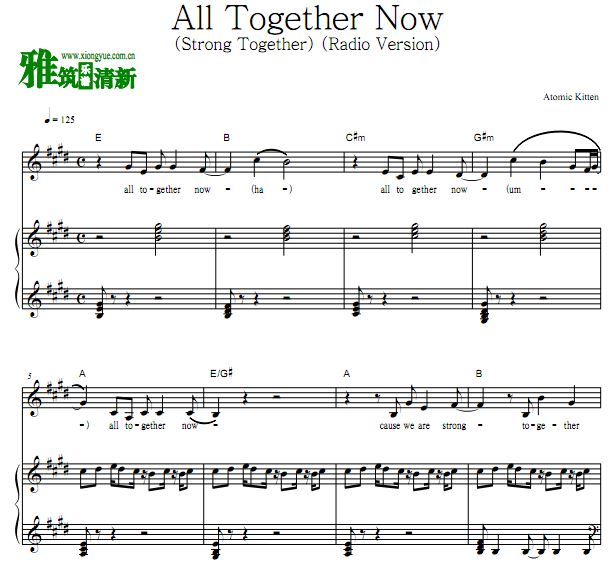Atomic Kitten - All Together Now 歌谱 钢琴弹唱谱