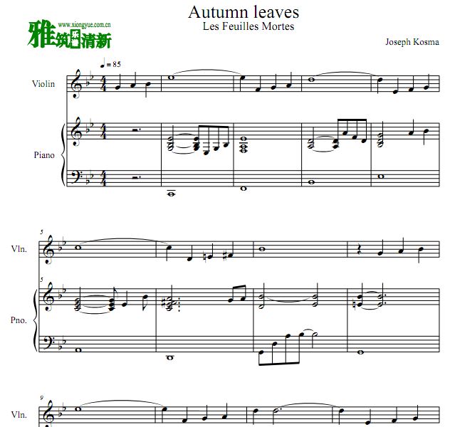 Autumn Leaves 秋叶小提琴钢琴伴奏谱