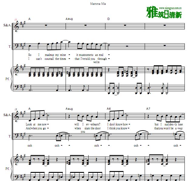 Mamma Mia 妈妈咪呀三声部合唱谱