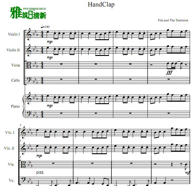 HandClap弦乐四重奏钢琴伴奏谱
