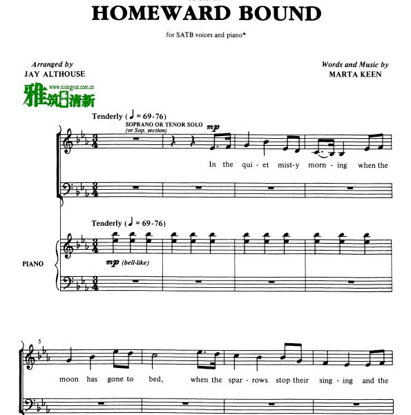 Homeward Bound合唱钢伴谱