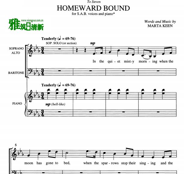 Homeward Bound SAB 三声部合唱谱 