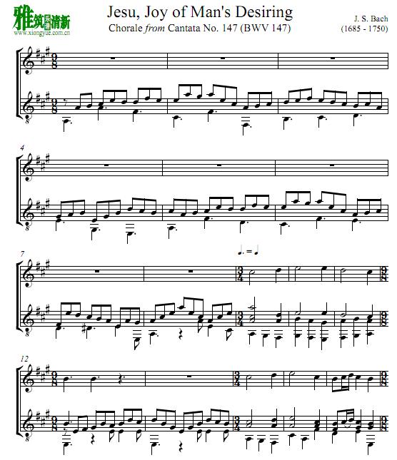 Jesu, Joy of Man's Desiring小提琴吉他二重奏谱