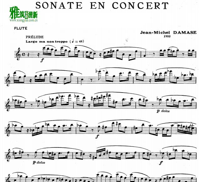Damase: Sonate en Concert Flute长笛谱