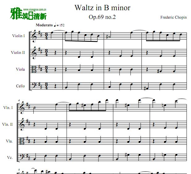 肖邦 B小调圆舞曲 Op.69 No.2 弦乐四重奏谱