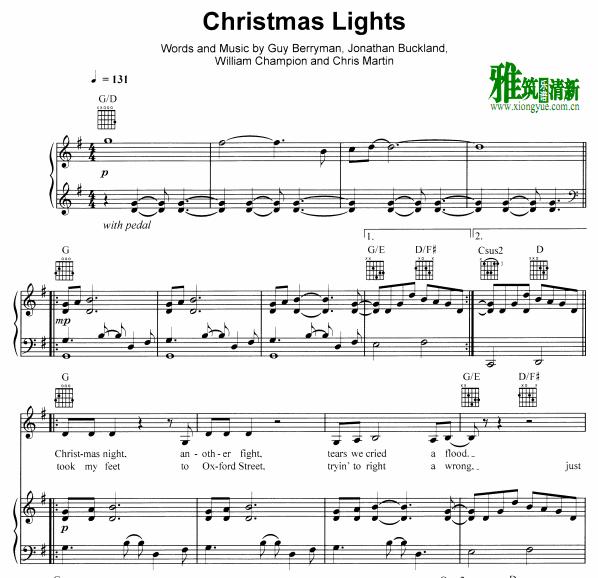 Coldplay - christmas lights钢琴伴奏谱