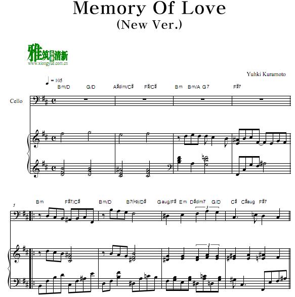 仓本裕基 - Memory Of Love (New Ver.)大提琴钢琴伴奏谱