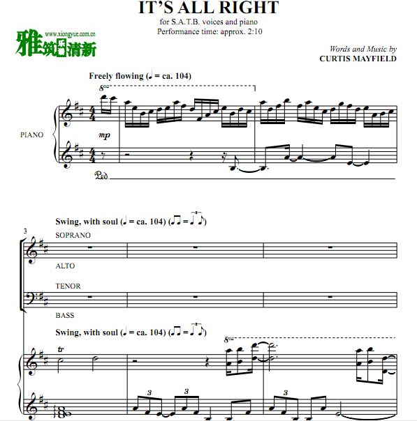 It's all right 四声部合唱钢伴谱 