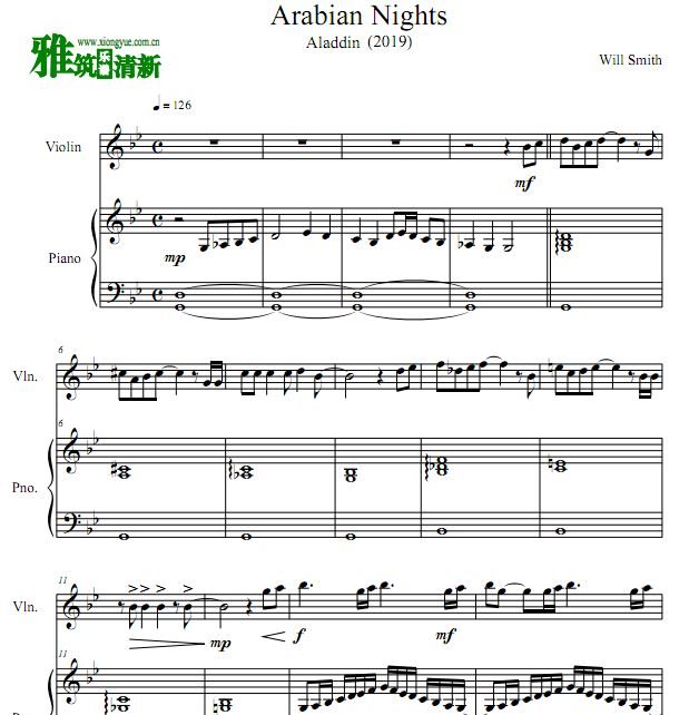 Arabian Nights 小提琴钢琴合奏谱