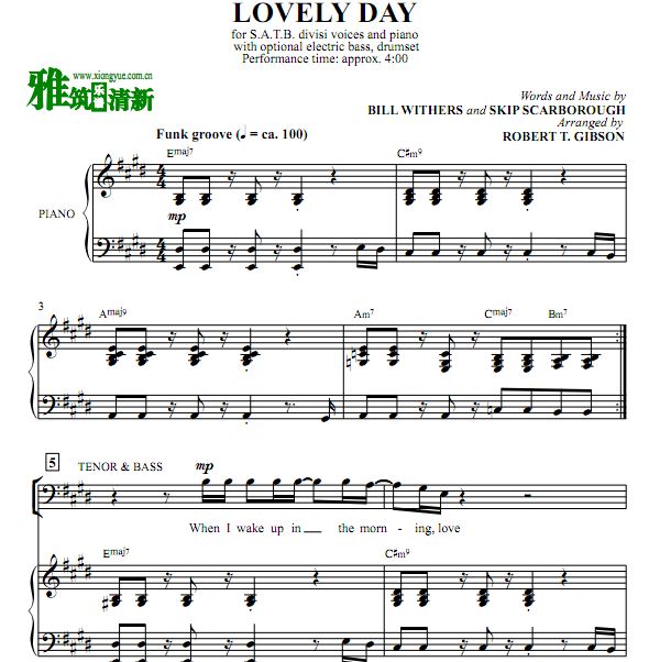 Lovely day 四声部合唱钢琴伴奏谱