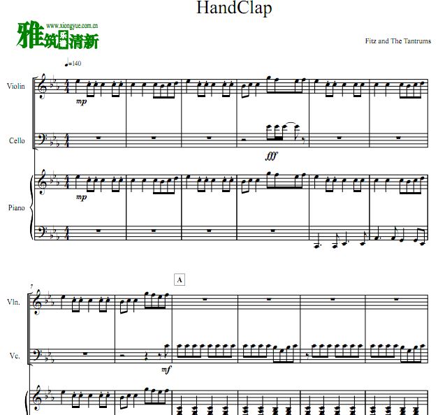HandClap 小提琴大提琴钢琴三重奏谱