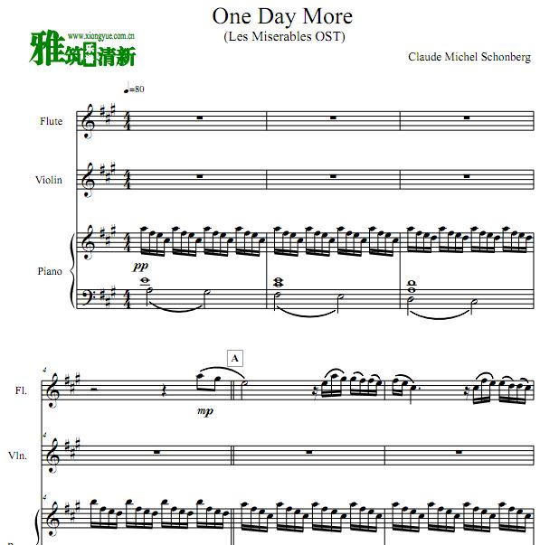 One Day More 长笛小提琴钢琴三重奏谱