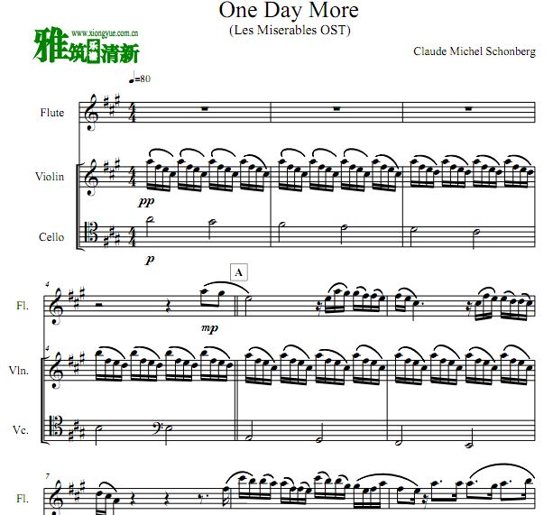 One Day More 长笛小提琴大提琴三重奏谱