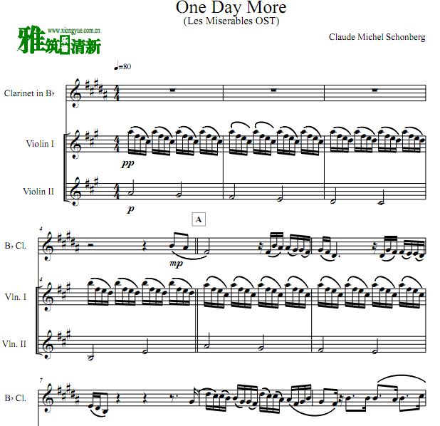 One Day More 单簧管小提琴三重奏谱