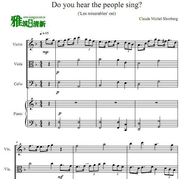 Do You Hear The People Sing 小提中提大提钢琴四重奏谱