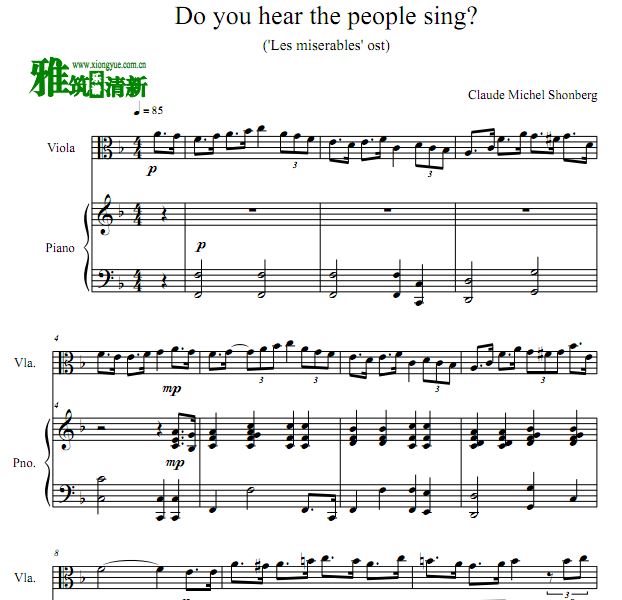 悲惨世界 Do You Hear The People Sing中提琴钢琴伴奏谱