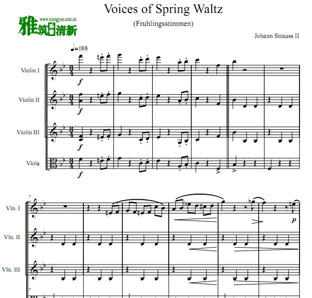 春之声圆舞曲小提琴中提琴四重奏谱