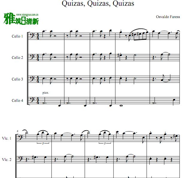 Quizas Quizas Quizas 大提琴四重奏谱