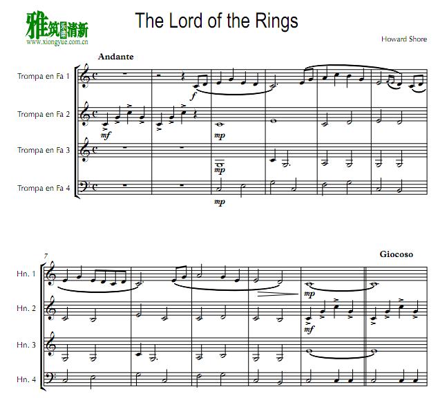 The Lord of the Rings 圆号四重奏谱
