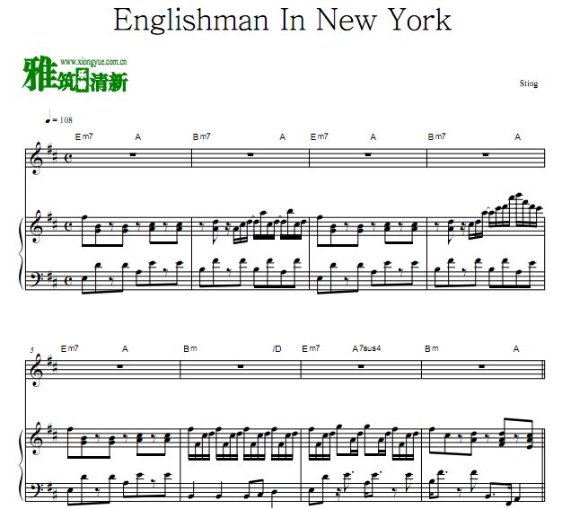Sting - Englishman In New York 歌谱 钢琴弹唱谱