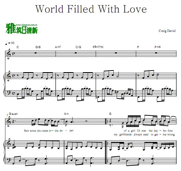 Craig David - World filled with Love 歌谱 弹唱钢琴谱