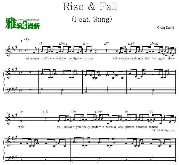 Craig David - Rise & Fall 歌谱 钢琴弹唱谱