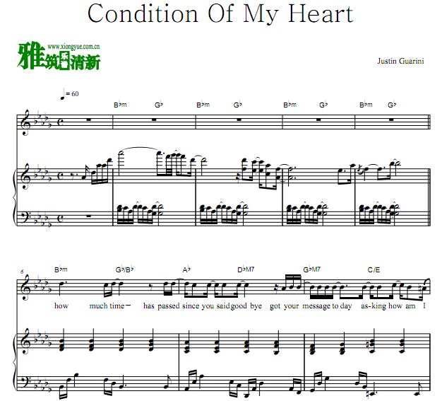 Justin Guarini - Condition Of My Heart 歌谱 弹唱钢琴谱