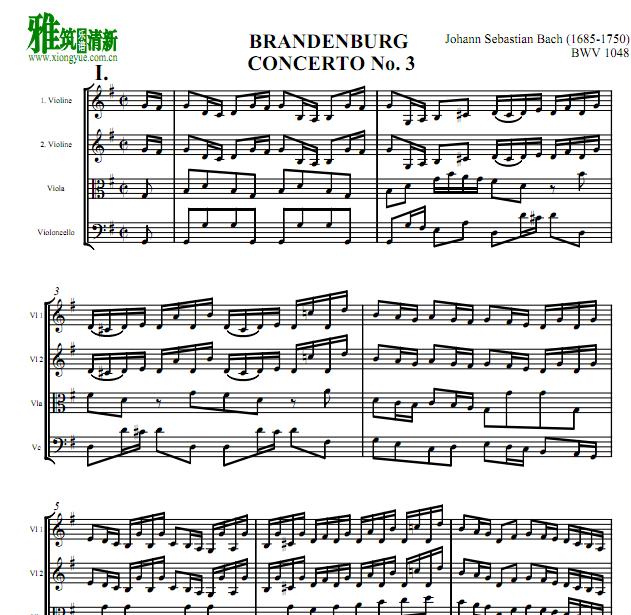 巴赫 勃兰登堡协奏曲第三号 Brandenburg  No.3弦乐四重奏谱