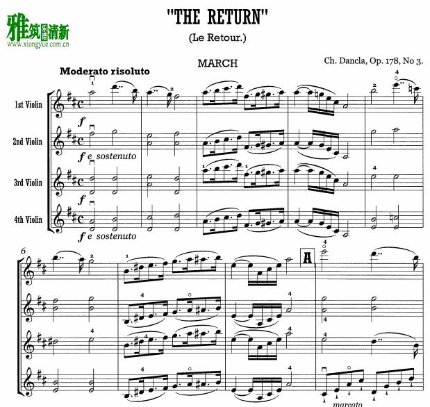 Dancla - The Return op.178 no.3小提琴四重奏谱