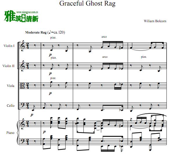 Graceful Ghost Rag 优雅的灵歌钢琴五重奏谱