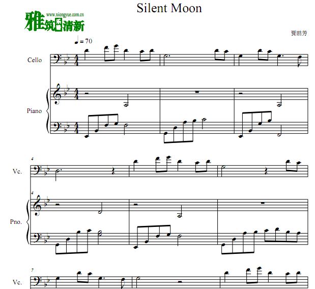 贾鹏芳 Silent Moon大提琴钢琴合奏谱