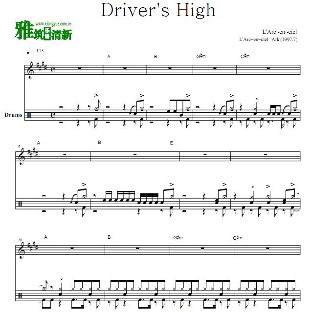 彩虹乐队 L'Arc~en~ciel - Driver's High架子鼓谱