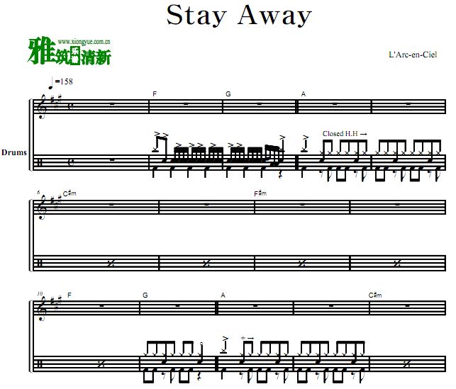 彩虹乐队鼓谱 L'Arc~en~ciel - Stay Away架子鼓谱