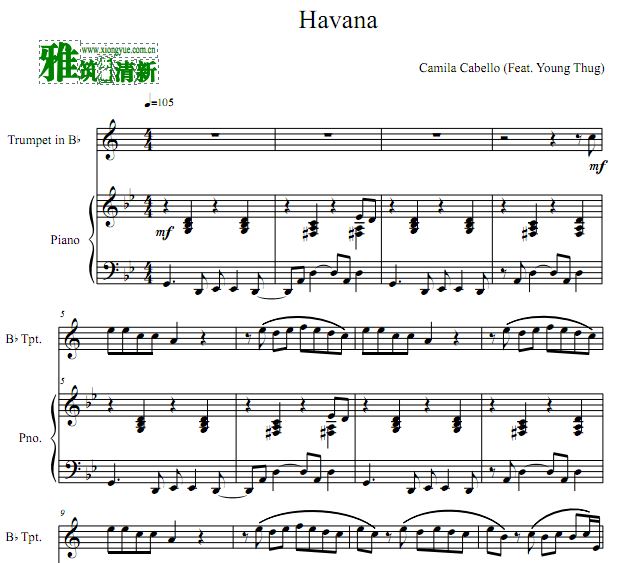 Havana 小号钢琴伴奏谱