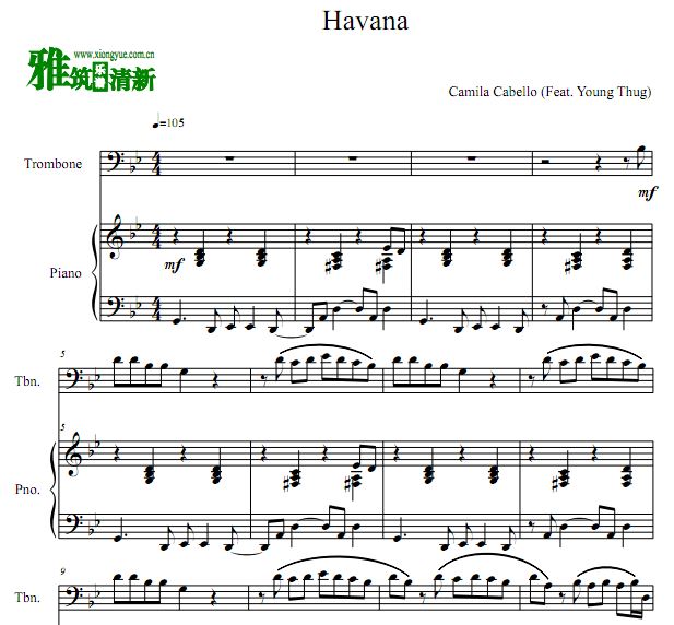Havana 长号钢琴谱