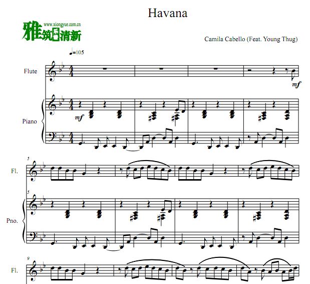 Havana 长笛钢琴伴奏谱