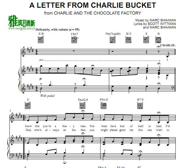 查理和巧克力工厂a letter from charlie bucket钢琴谱