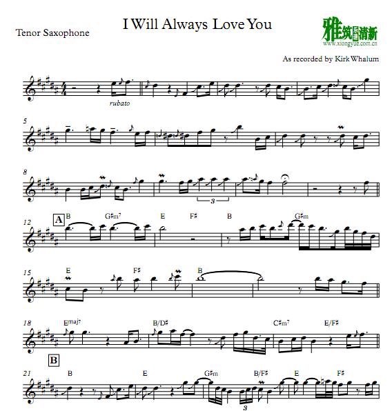 I Will Always love you 次中音萨克斯谱